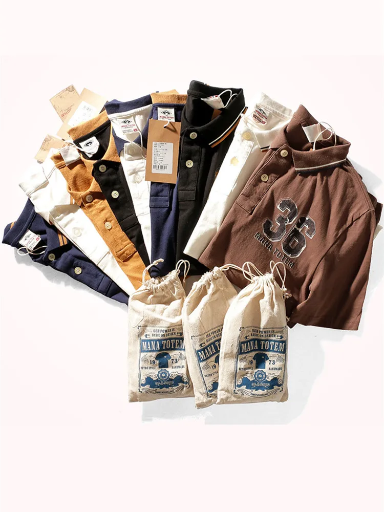 

Summer New Retro Military Style POLO Shirt Men's Fashion Short-sleeved Printed T-shirt 100% Cotton Washed Simple Business Tops