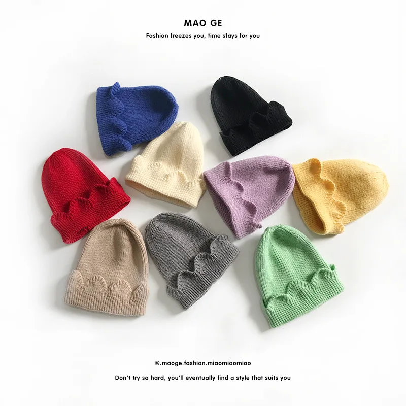 

Newest Winter Warm Baby Kids Hats for Boys Girls Knitted Skullies Beanies Fashion Casual Lace Children Hats and Caps Accessories