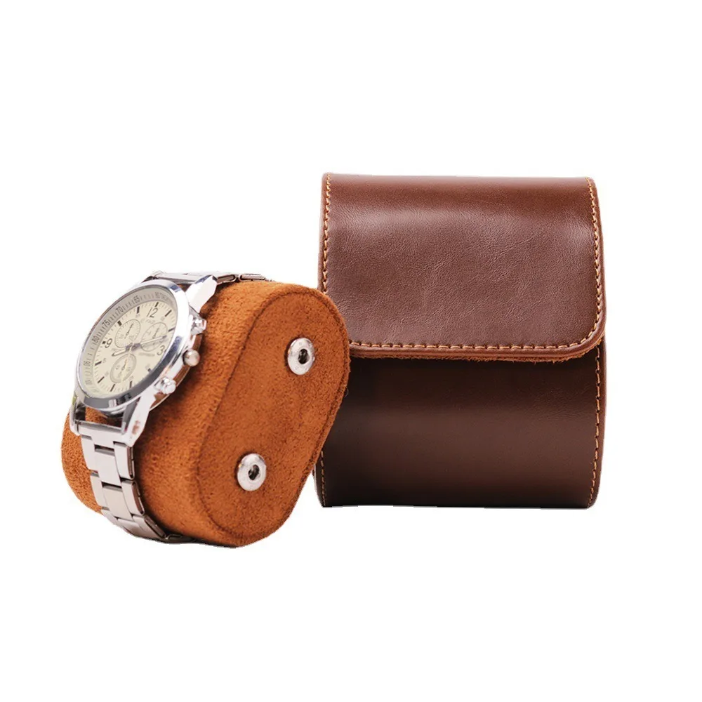 

Single Watch Box Vintage Pu Leather Brown Slots Flexible Bracket Holder Watch for Business Travel Storage Easy To Carry Gift Box