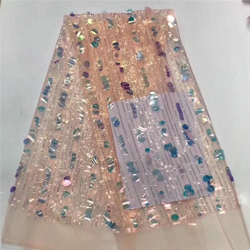 Высококачественная розовая кружевная ткань с пайетками 2018 африканская