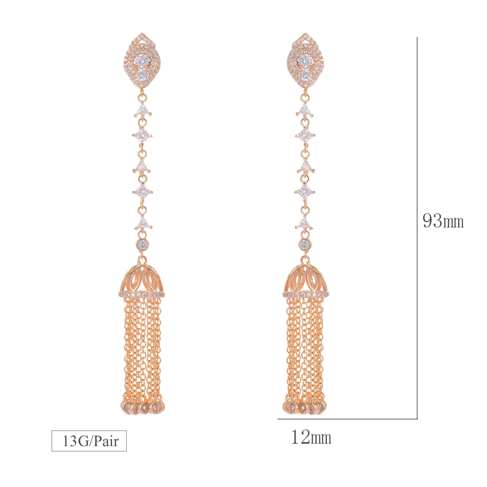 

LARRAURI 12*93mm Long Tassels Drop Full Cubic Zirconia Engagement Wedding Party Nightclub Earring Dressing Up Jewelry