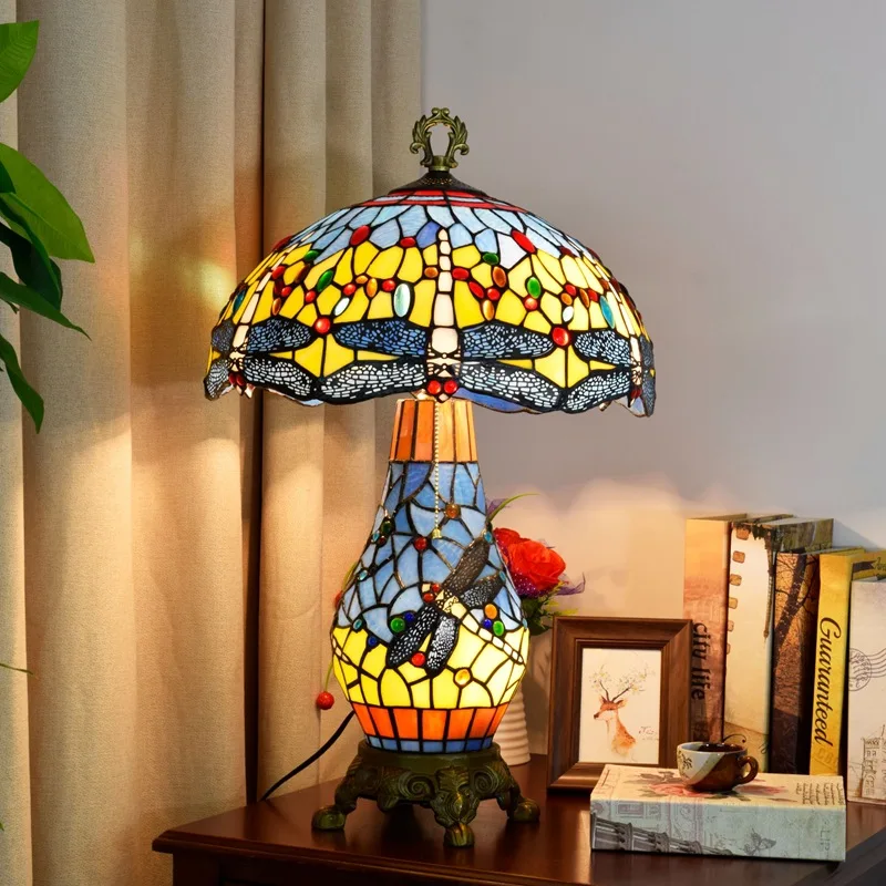 

Стеклянная лампа Тиффани в Европейском стиле, большая настольная лампа для гостиной, столовой, спальни, бара, желтая глазурованная основа