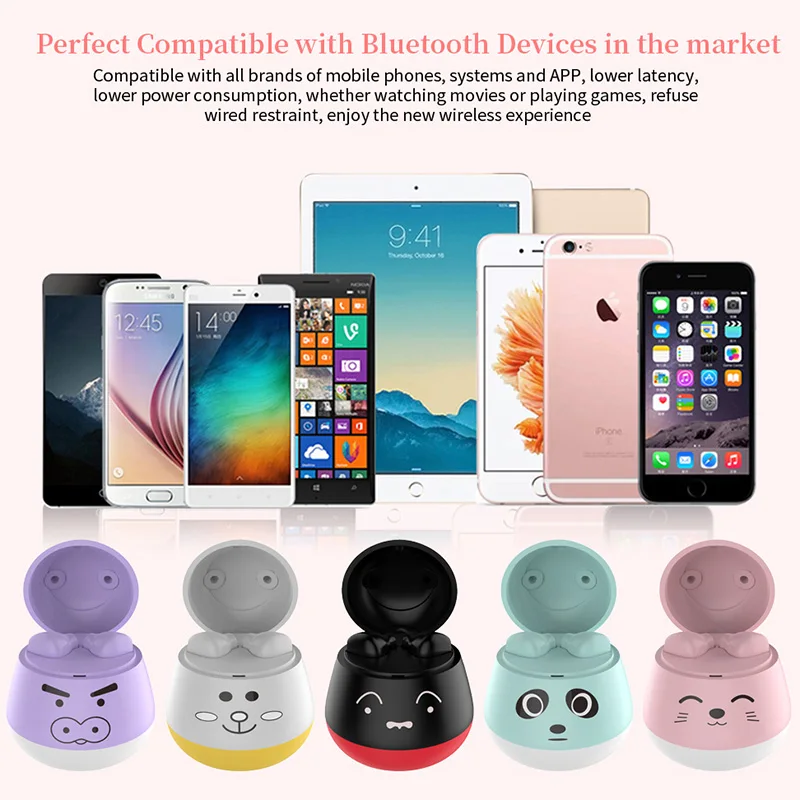 

Bluetooth In Earphone Headset Mini Earbuds Cute Pet Cartoon Stereo Music 3D HIFI Lovely Charging Box With Microphone For Girl