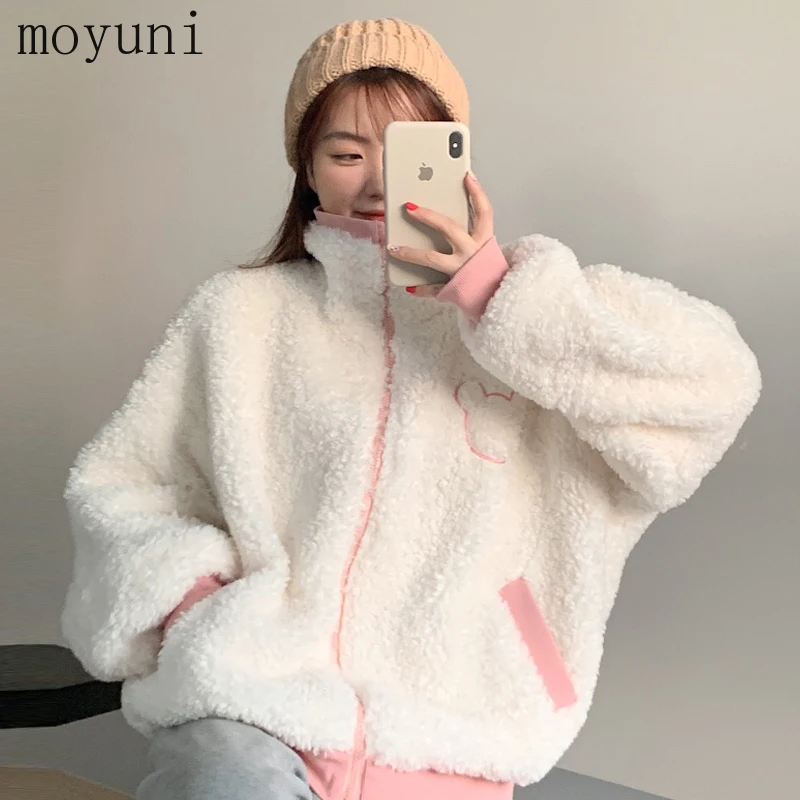

2021 Faux Lamb Fur Coat Autumn Winter 2021 New Loose Korean Fashion Style Top Women's Winter Jacket Vintage White Temperament