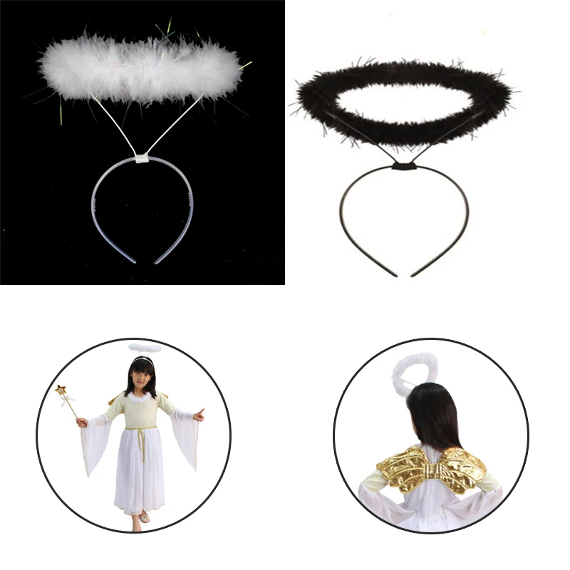 Забавная модная симпатичная Черная/белая повязка на голову с ангелом Halo
