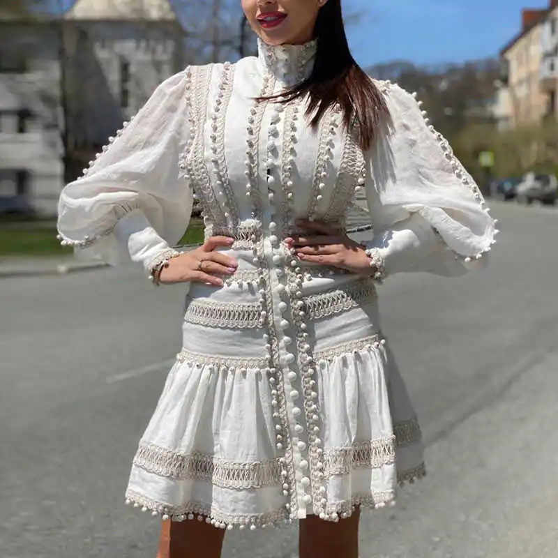 Платья для женщин на пуговицах с вышивкой и бахромой в класса люкс высоким плотно