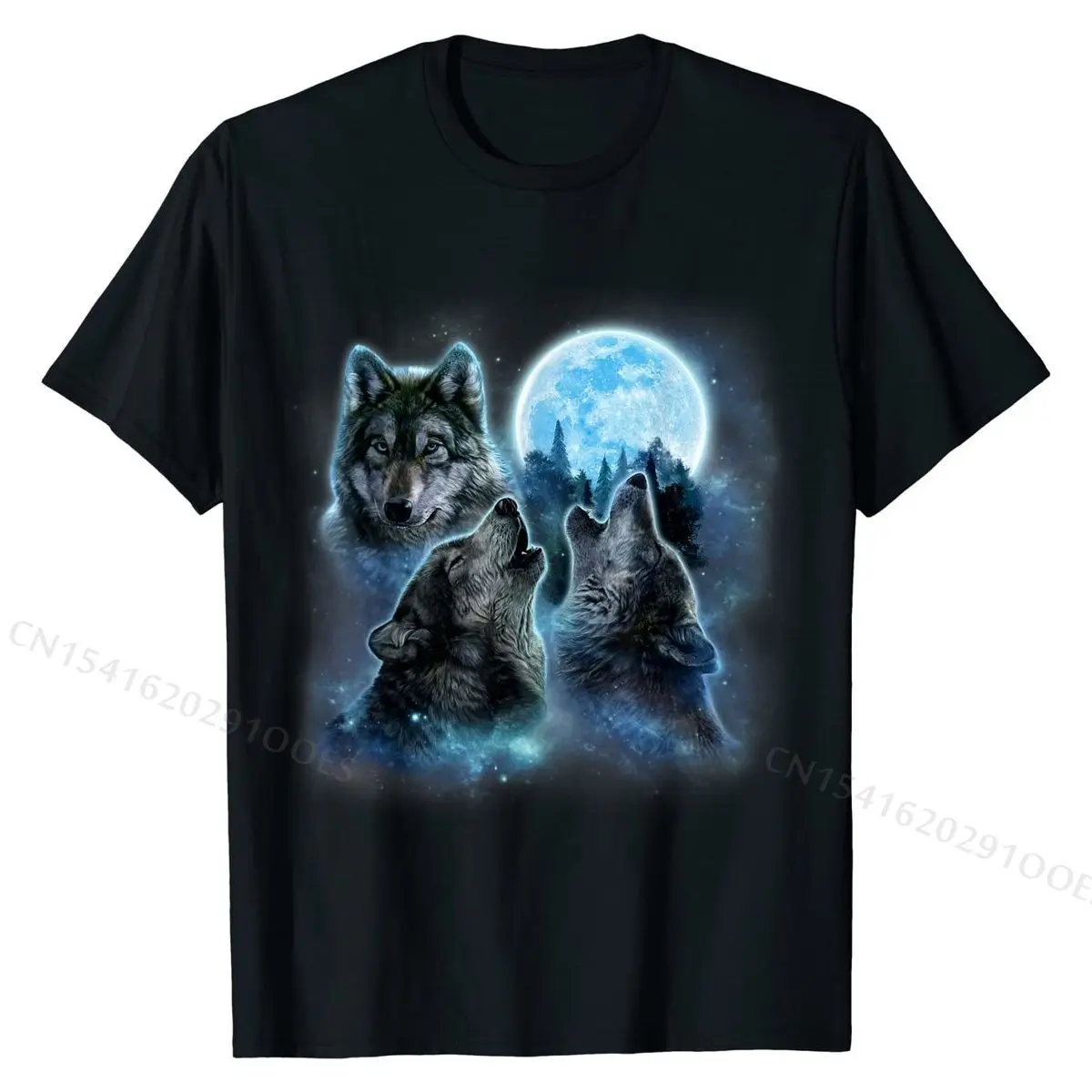 T-Shirt Three Wolves Howling Under Icy Full Moon, Gray Wolf New  Men's Top T-shirts Custom Tops Shirts Cotton Fashionable