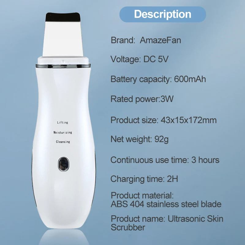 New Ultrasonic Skin Scrubber Facial Cleaner Ion Acne Blackhead Remover Peeling Shovel face Lifting Massager | Обустройство дома