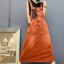 Vestido maxi de denim feminino, vestido longo de vaqueiro com suspensórios, solto, casual, tamanho grande, vestido de cowboy (4)