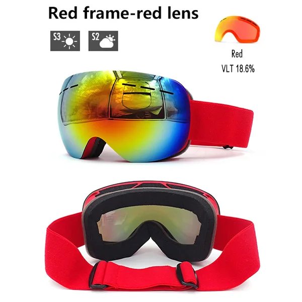 Red -red lens Лыжные очки двухслойные лыжные очки UV400 Анти-туман Лыжная маска Чехол для мужчин и женщин зимние сноуборд очки Сноубординг снегоход - Цвет: Red -red lens