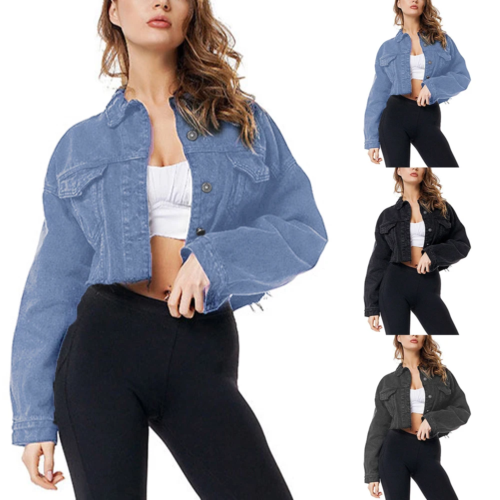 CALOFE повседневная свободная на пуговицах с потертостями краями укороченная