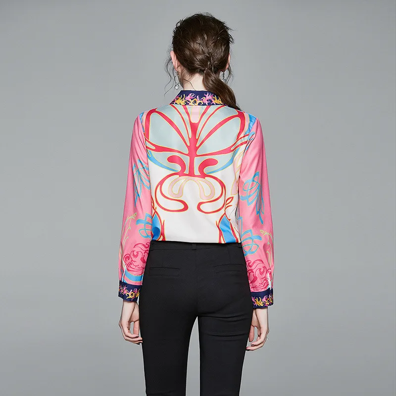 

Fashion Spring Autumn Patchwork Print Long Sleeve Shirts Women Blouse Lapel Office Ladies Button Shirt Slim Plus Size Blouses