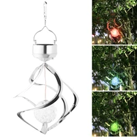 solar powered rotating wind chimes lights waterproof hanging color changing spiral wind spinner led lamp garden yard decor fn60