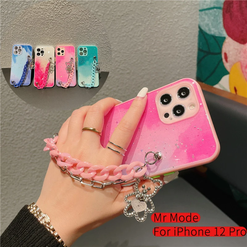 

Cartoon Bear Wristband Chain Watercolor Epoxy Hard Shell Protective Cover Case For iPhone 12 11 Pro Max XSMAX XR X SE 2 8 7 Plus
