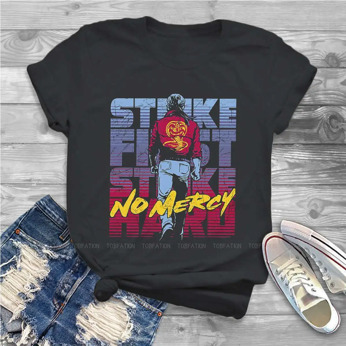Strike No Mercy Women Clothing Cobra Kai Graphic Print Female Tshirts Vintage Grunge Loose Tops Tee Kawaii Girls Streetwear