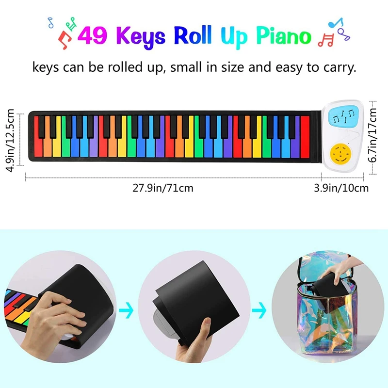 Rainbow Roll Piano Portable Foldable 49 Keys Electronic Music Keyboard With Louder Speakers For Kid Beginners | Игрушки и хобби