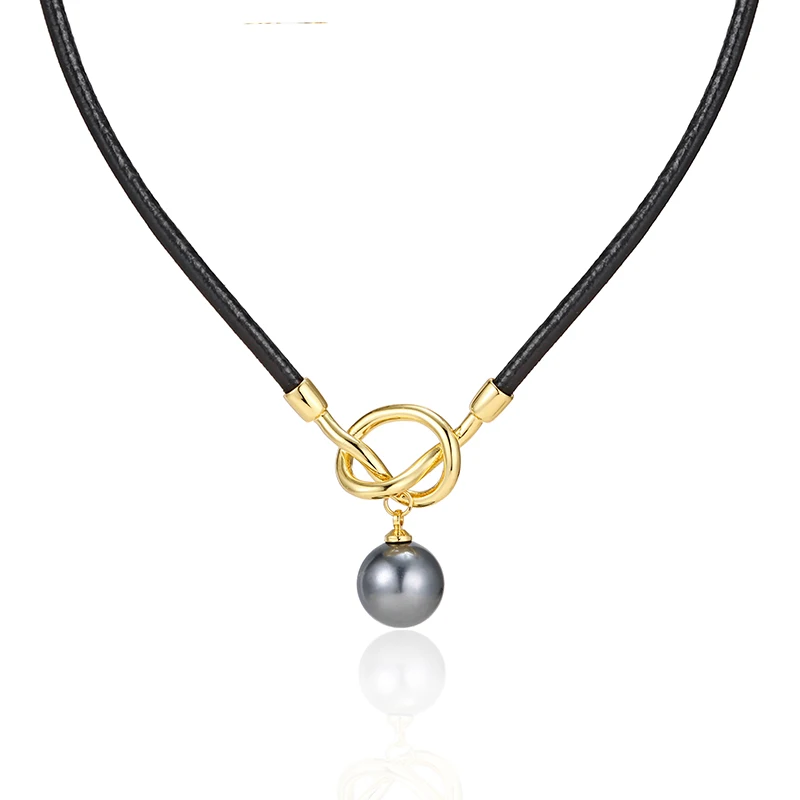 Клен 2000 черный и белый жемчуг пресноводное ожерелье кожаная веревка колье