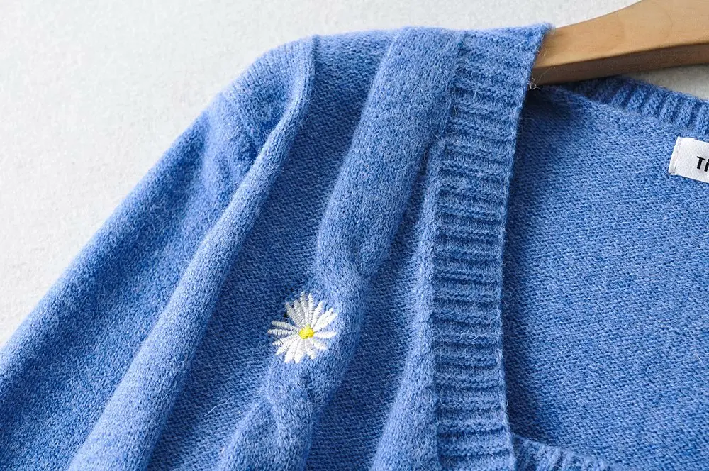 Винтажный кардиган Bazaleas с вышивкой маргариток женская уличная одежда зеленый