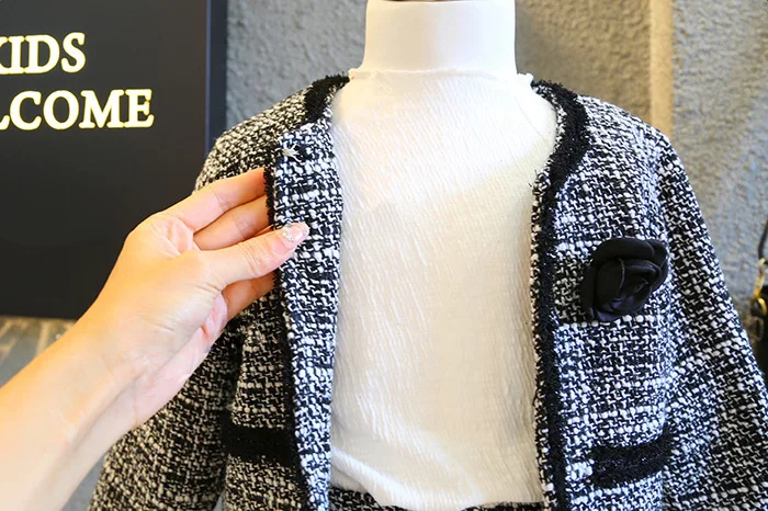 Новый Зимний комплект одежды для девочек клетчатый кардиган с длинным рукавом +