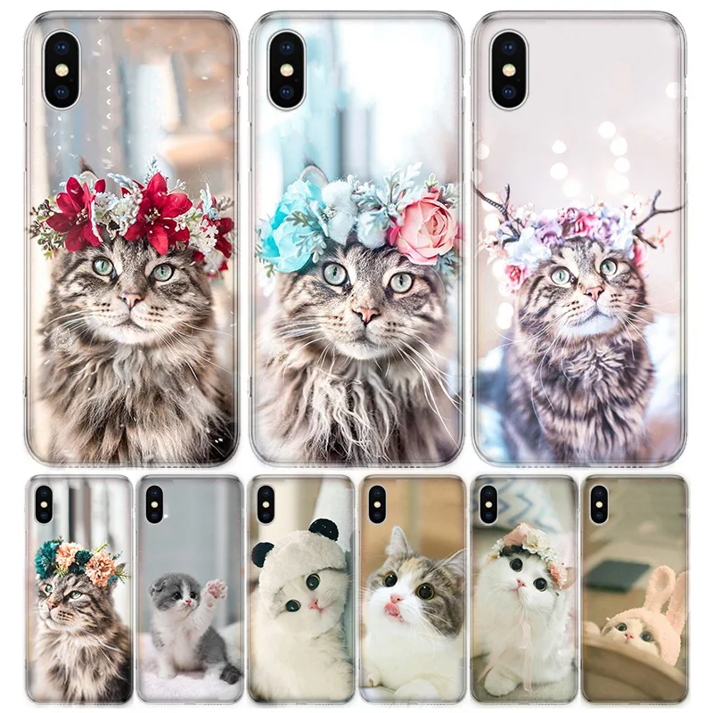 Чехол для телефона Merry Christmas cat серый чехол с милым котом iPhone 11 5 6 6s 7 8 Plus X XS XR Pro Max