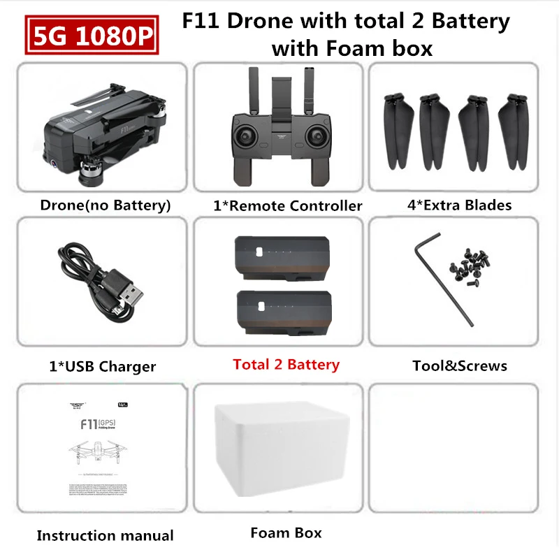 1080P 2B Foam Box SJRC F11 PRO gps Дрон с 2 K/1080 P wifi камерой Квадрокоптер оптический поток Квадрокоптер 28 мин Время полета Дрон Vs SG906 B4W E520S - Цвет: 1080P 2B Foam Box