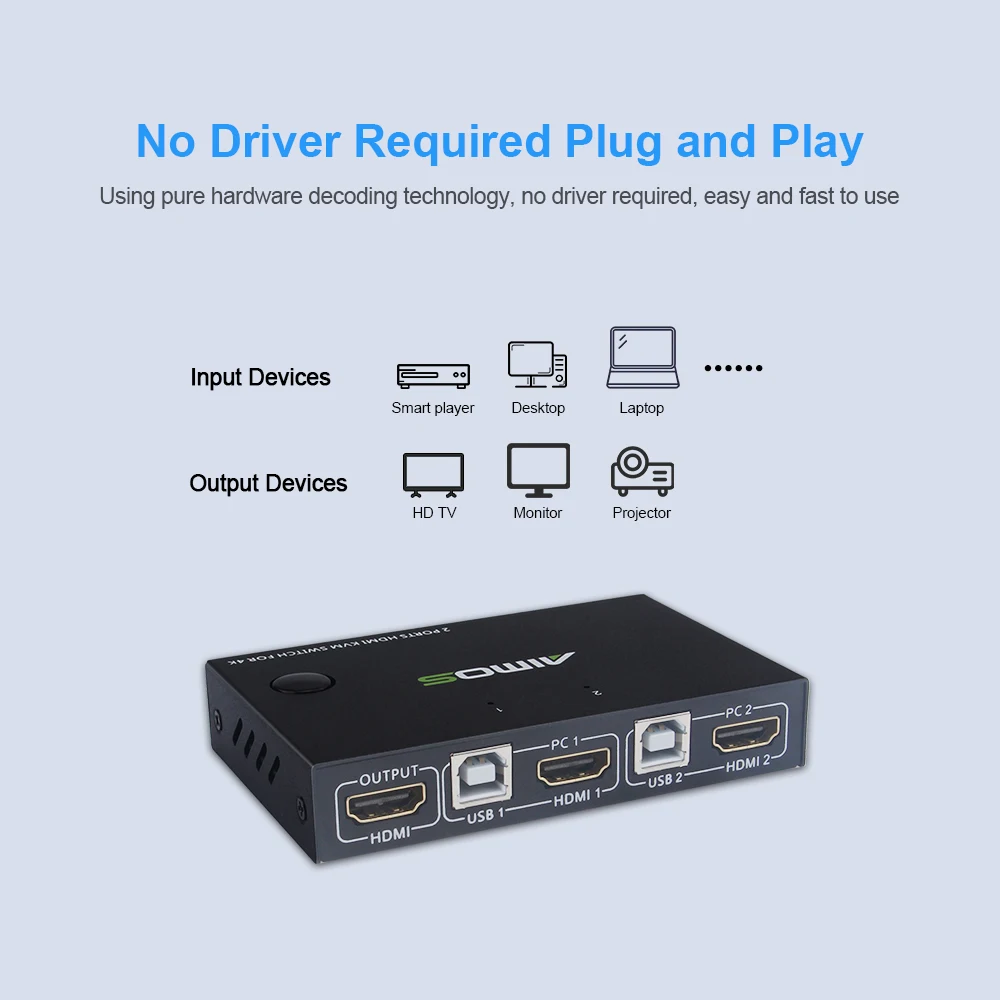 Переключатель KVM AIMOS 4K 2 в 1 выключатель клавиатура мышь USB контроллер