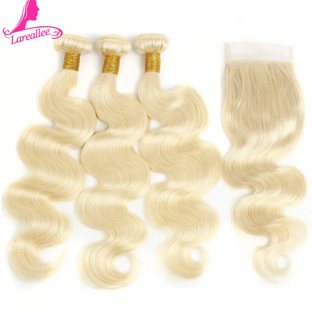 

613 Blonde Hair Bundles With Closure Brazilian Body Wave Bundles Remy Human Hair Weave 3 Bundles With 4x4 Closure