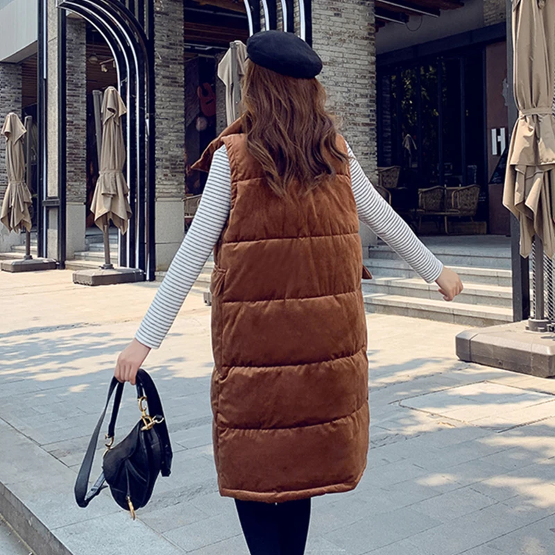 Женский Длинный жилет с воротником-стойкой однотонная плотная куртка без