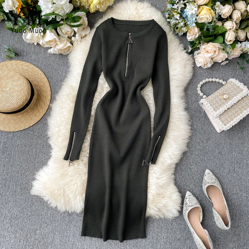 YuooMuoo Европейское модное трикотажное женское платье на молнии осень 2019