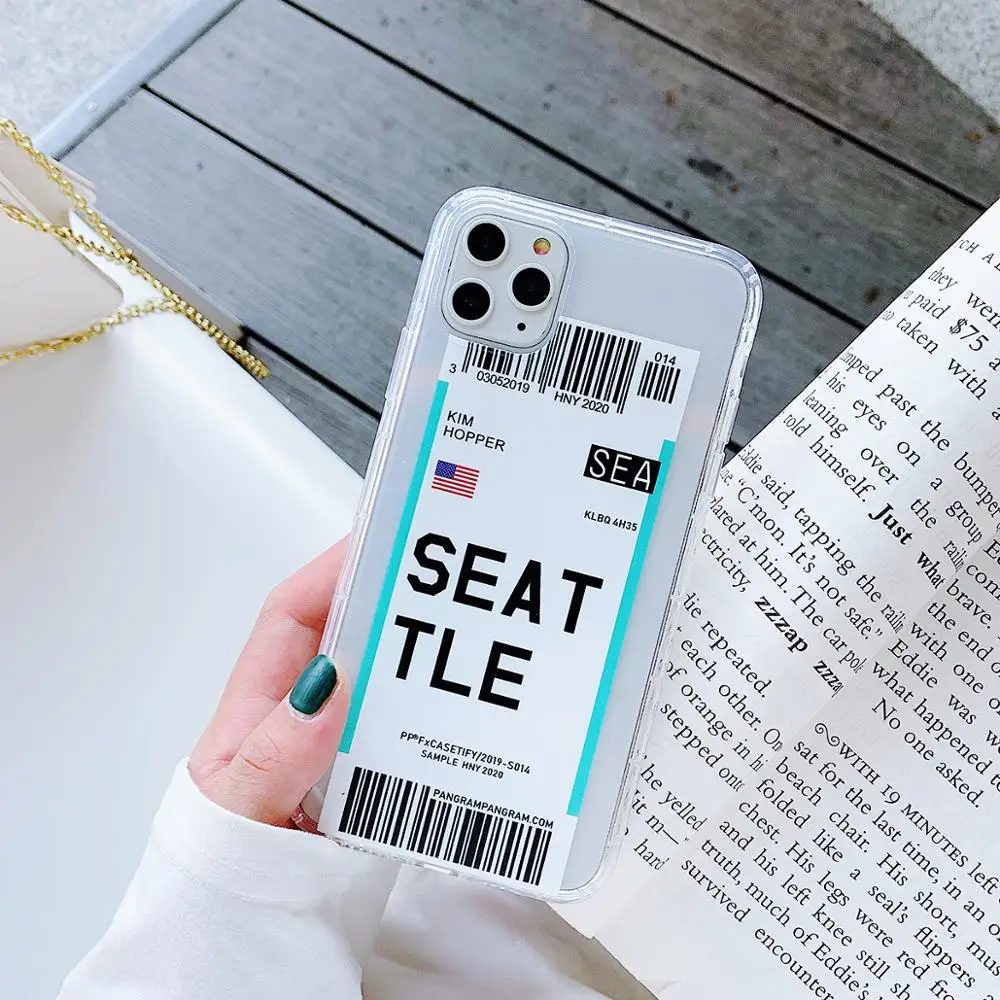 Ins Tokyo Flight Ticket TPU Phone Case foriPhone 11 Pro Max X XR XS 6 8 7 Plus Antifall Soft Transparent Cover Travel Label |