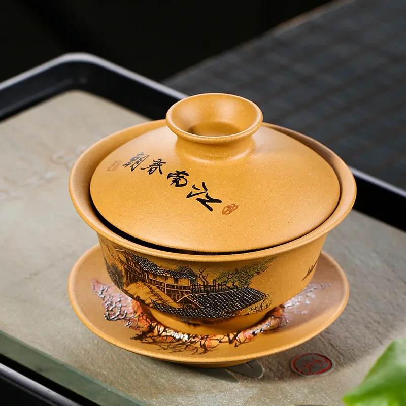 Yixing чай Tureen руда грязь фиолетовая глина ручная роспись Gaiwan творческая чайная