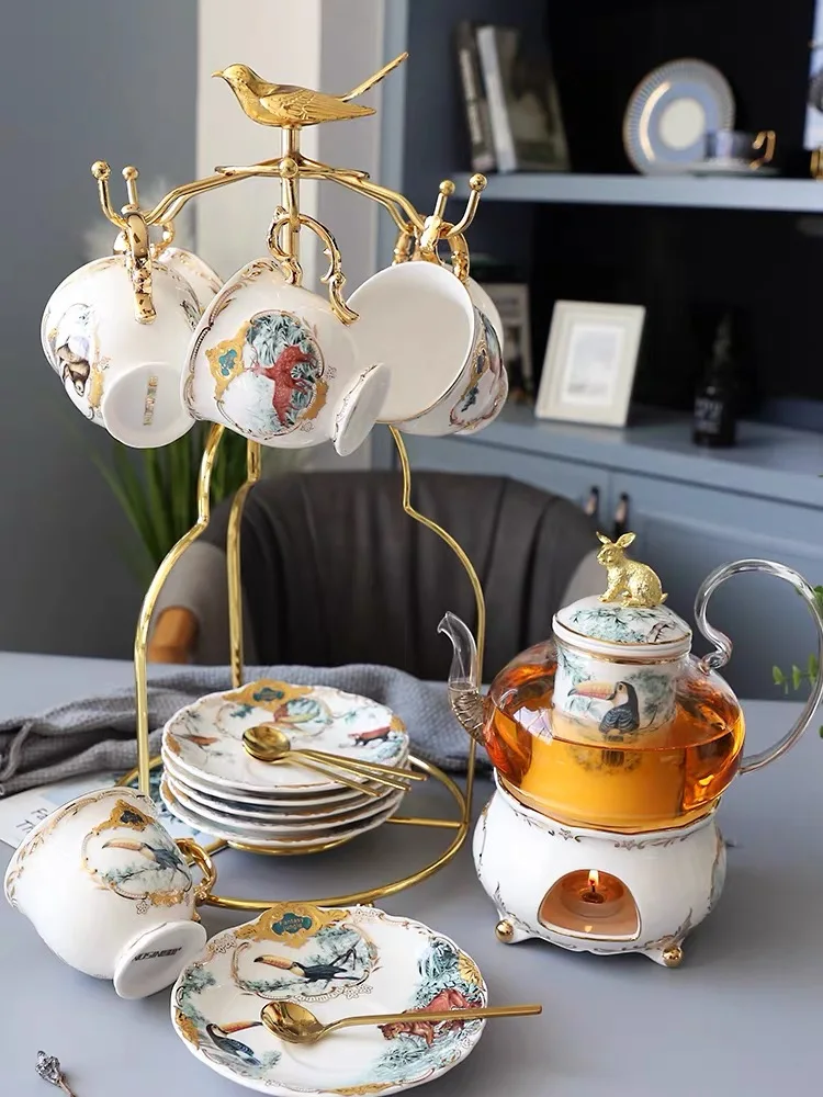 

European Ceramic Tea Cup And Saucer Set bone china Coffee Cups Set 4/6PCS High Borosilicate Glass Teapot Teatime Mug