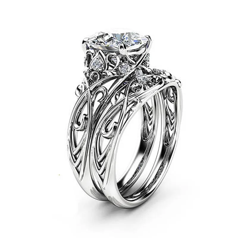 2pcs Ring for Women Double Rings Set Engagement Woman Cubic Zirconia Ladies Lover Party Wedding Couple Rings Silver 925 Jewelry