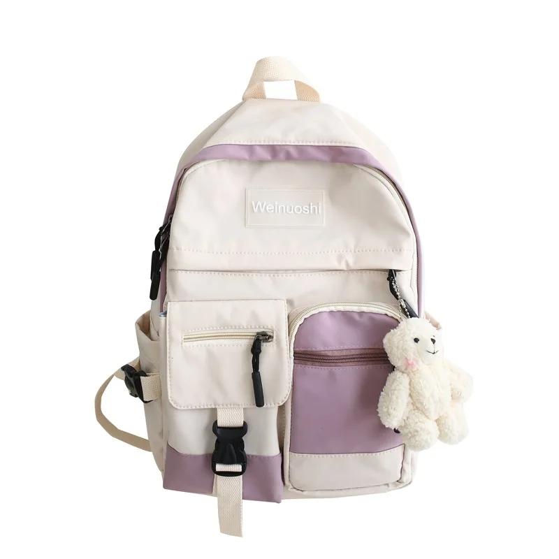 

College style double pocket design color matching boys and girls student schoolbags large capacity travel backpack