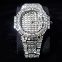 hip hop missfox fully baguette diamond watch men street style mens watches top brand luxury quartz male wrist watch man jewelry