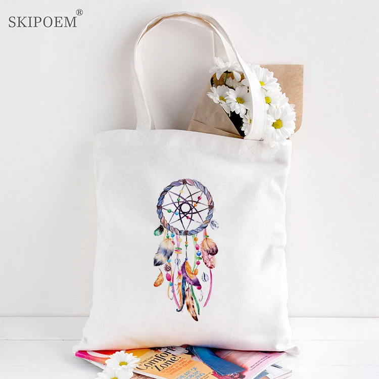 

Сумка-тоут для пляжа, многоразовый мессенджер с изображением Ловца снов, Милый Винтажный, в эстетическом стиле, лето