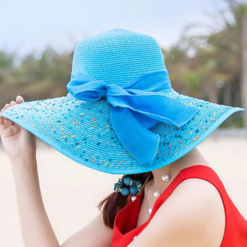 

Women's Beach Hats Caps Summer Fashion Foldable Chiffon Floppy Sun Hats Casual Ladies Sombreros Bowknot Hat d88