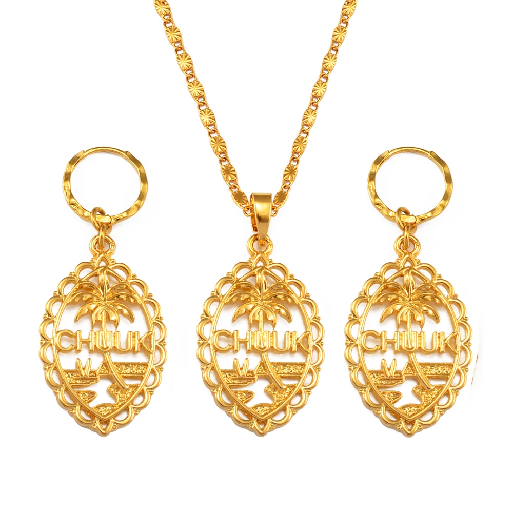 Ожерелье и серьги Anniyo с кулоном из Микронезии Chuuk наборы для женщин золотой цвет