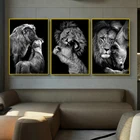 Картины маслом на холсте с изображением черного белого дикого льва, плакаты, современные картины с изображением животных, настенные картины для гостиной, домашний декор