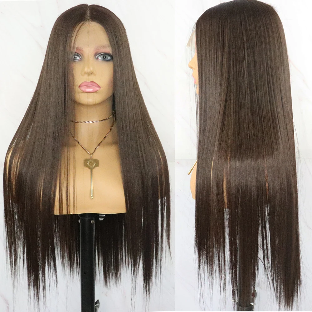 Beautiful Diary Silky Straight Gluesless Wigs 13x4inch  Futura Hair #4 Heat Resistant Synthetic Lace Front Wigs For Black Women