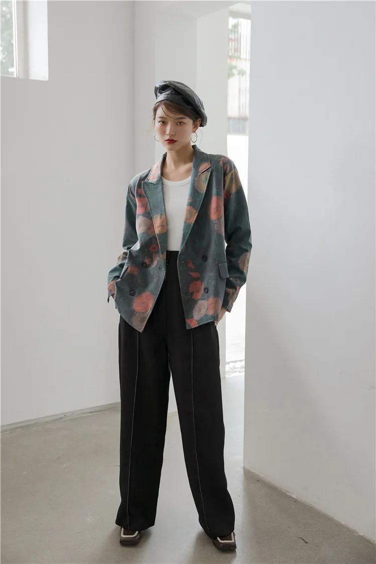 Женский винтажный Блейзер CHEERART свободный зеленый с цветочным принтом осень 2020 |