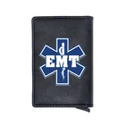 Классический черный EMT аварийный медицинский техник Rfid держатель для карт мужские кошельки винтажный короткий кошелек кожаный тонкий маленький