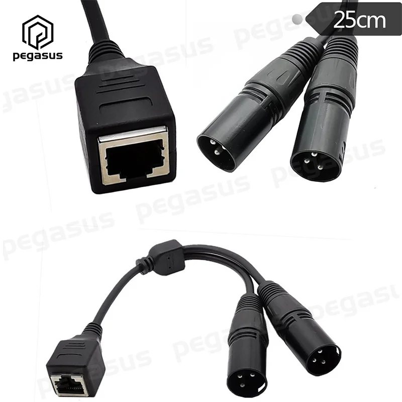 

25cm 2* XLR 3 Pin Male To RJ45 Female Network Adapter Short Connector Cable