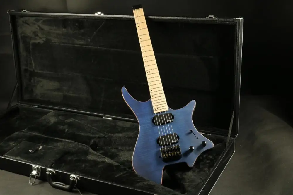 Синяя электрогитара без головки ГРИФА гитара ra пламенный кленовый гриф гитары