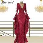 Женское вечернее платье-русалка, Красное Кружевное длинное платье с аппликацией в стиле Звезд, для выпускного вечера, 2021