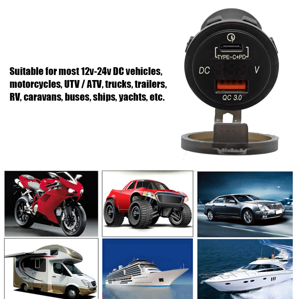 

Водонепроницаемая розетка с USB-портом для быстрой зарядки 3,0, электрическая розетка с двумя USB-портами и вольтметром для автомобиля, лодки, м...