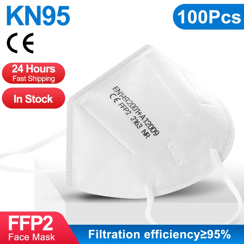 100 шт FFP2 маска для лица KN95 5 Слои респиратор фильтр дышащая защитная многоразовая
