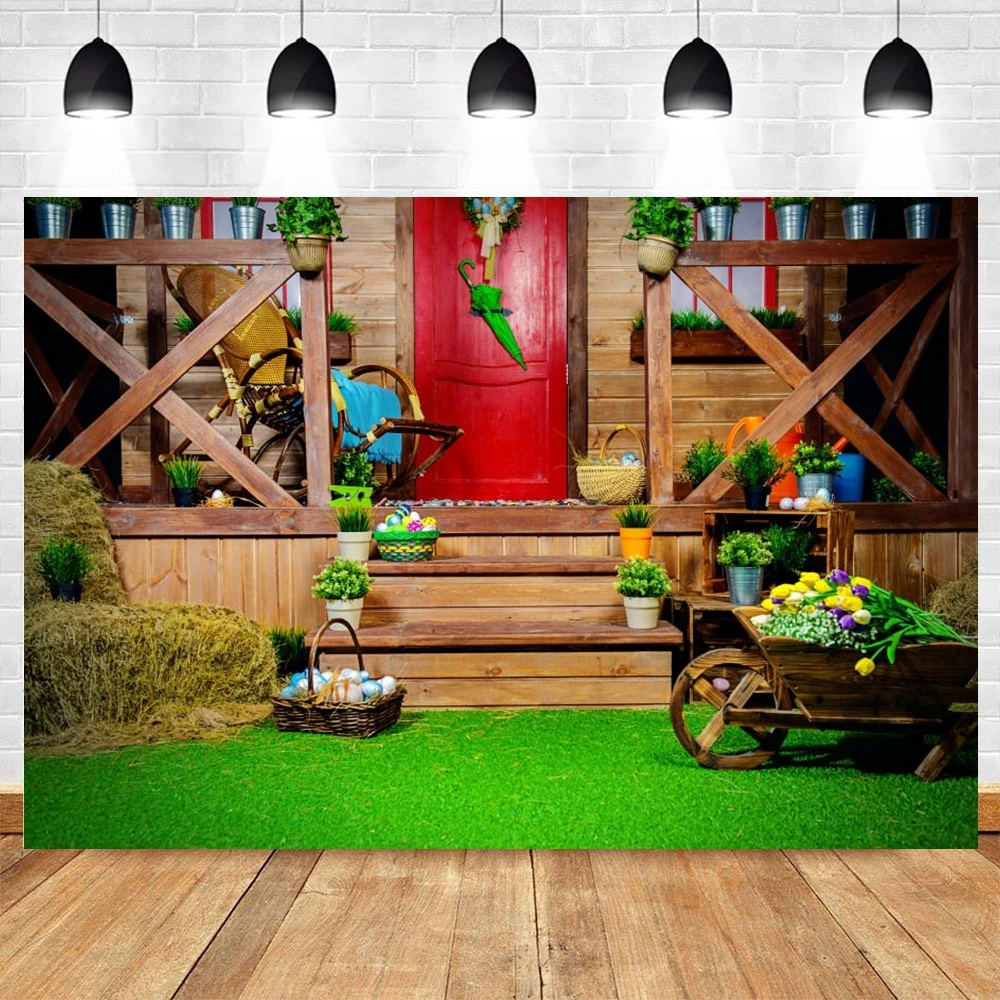 

Spring Easter Backdrop Eggs Rabbit Garden Barn Farm Photography Background Party Baby Portrait Photo Booth Banner Decoration