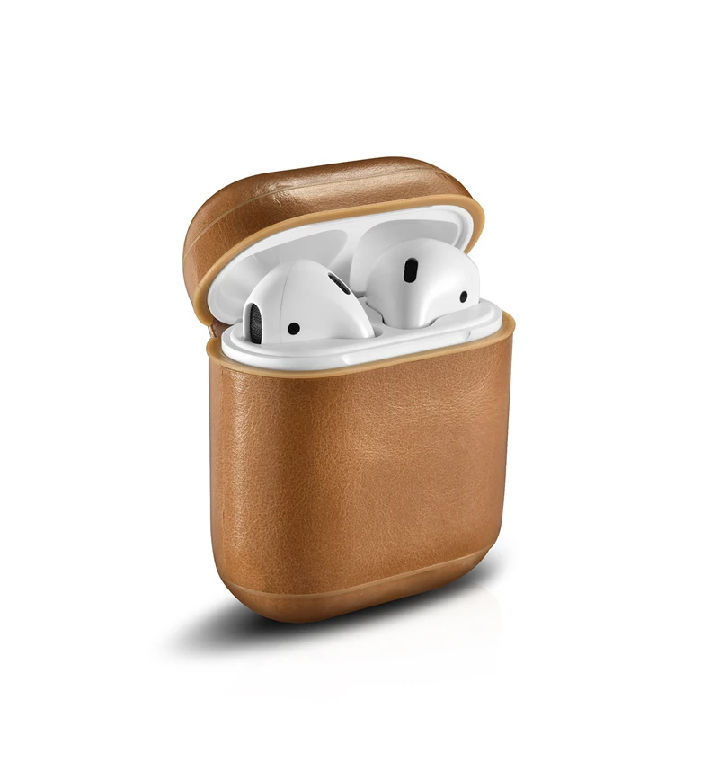 Хаки Ретро подлинный кожаный наушник чехол для хранения чехол для Apple airpods iphone bluetooth наушники чехол коробки защитный чехол - Цвет: Хаки