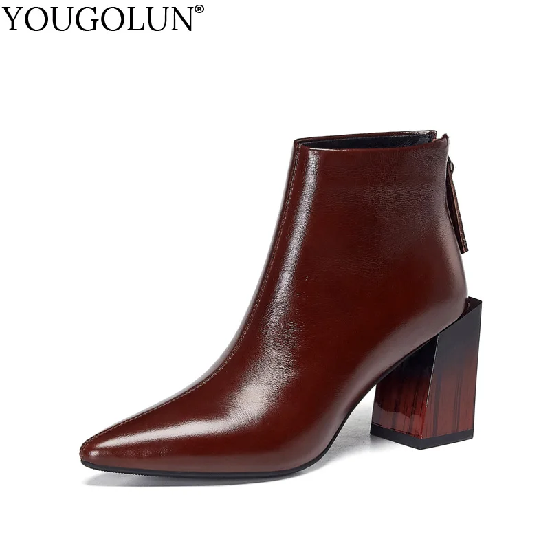 Женские кожаные ботильоны сезон осень-зима Новая женская обувь на высоком